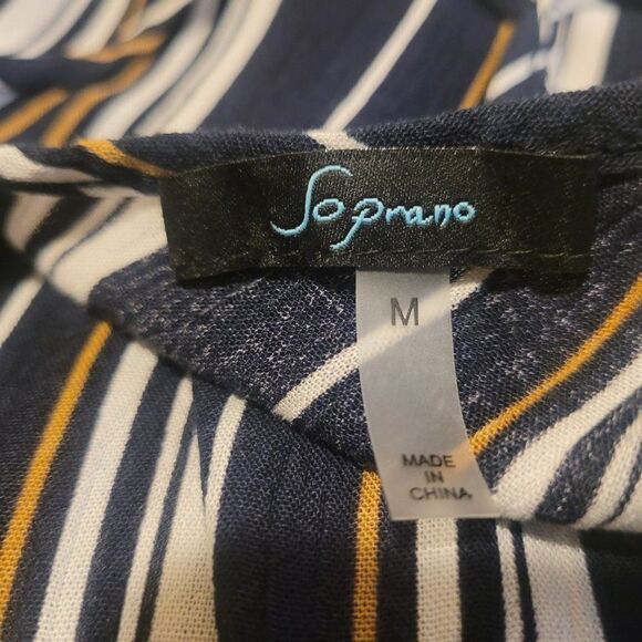 Soprano Womens Black White Striped Cold Shoulder Blouse Sz M - Picture 9 of 10
